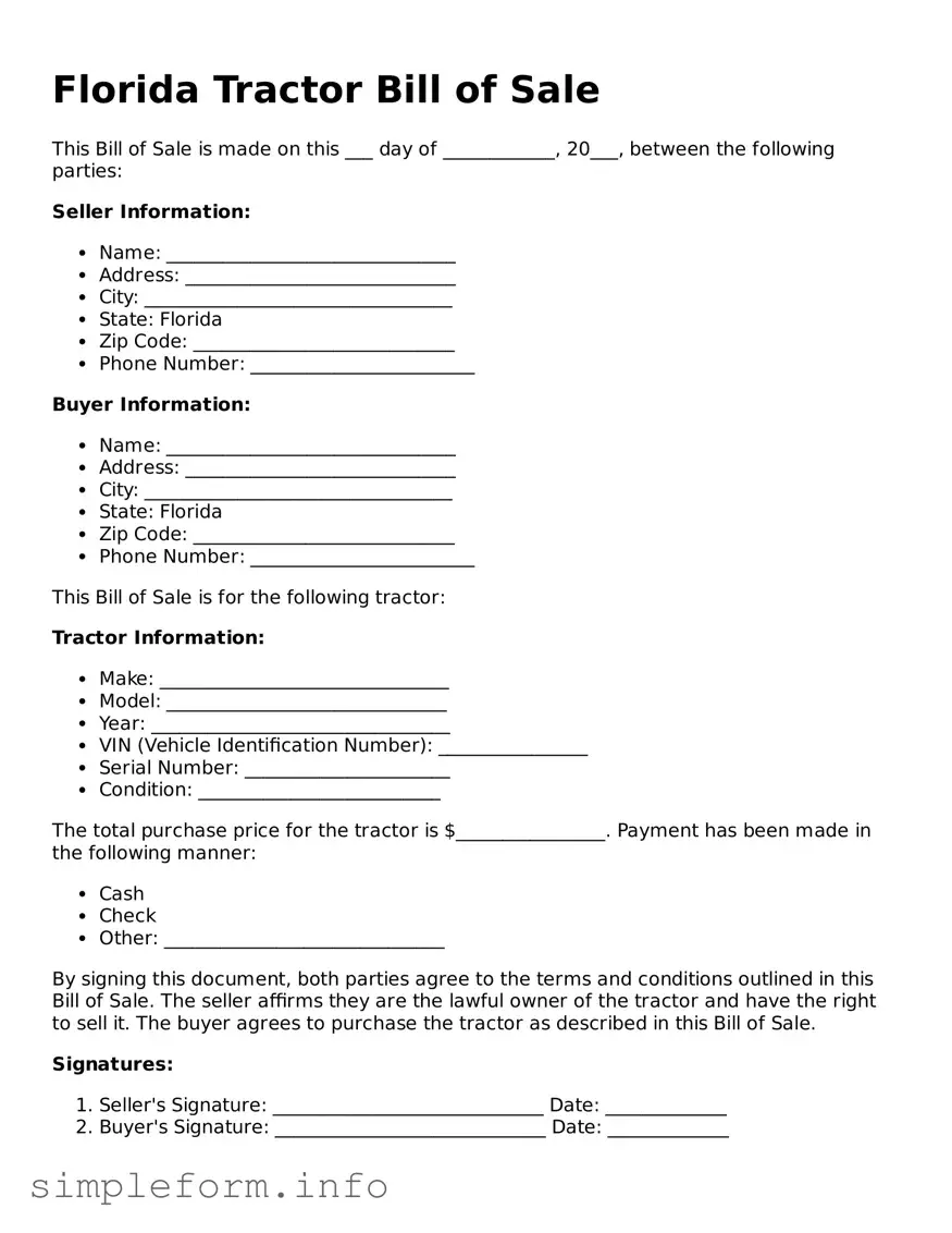 Attorney-Verified  Tractor Bill of Sale Form for Florida