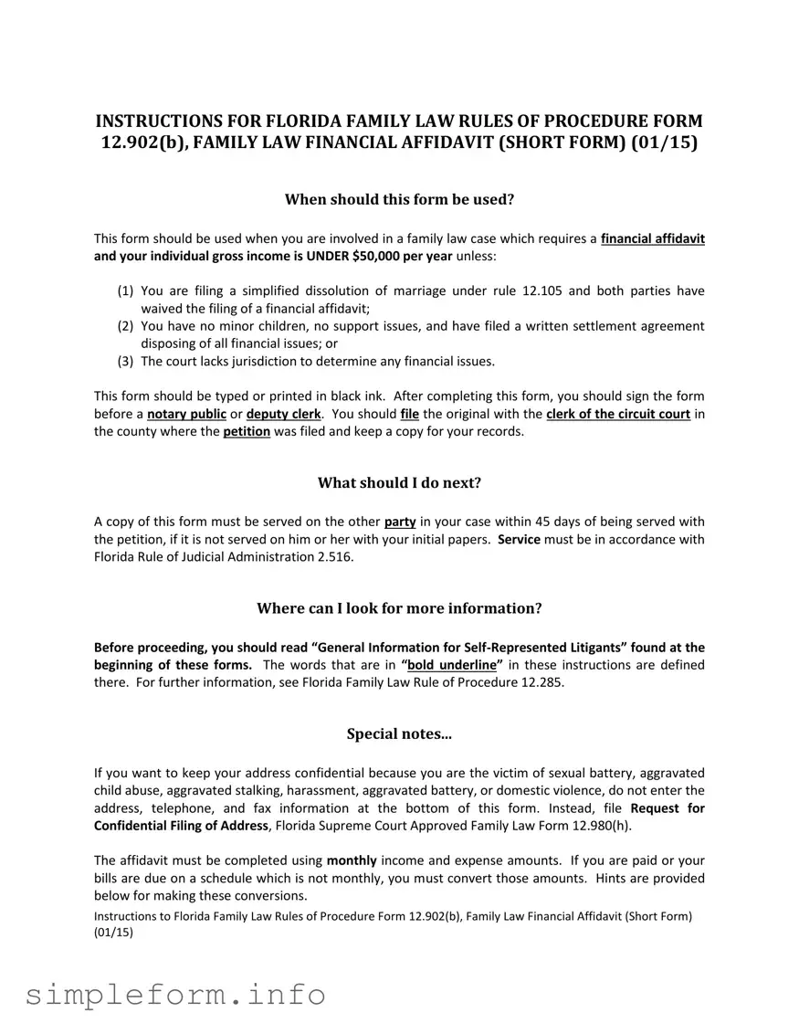 Fill Out a Valid Florida Financial Affidavit Short 12.902(b) Form