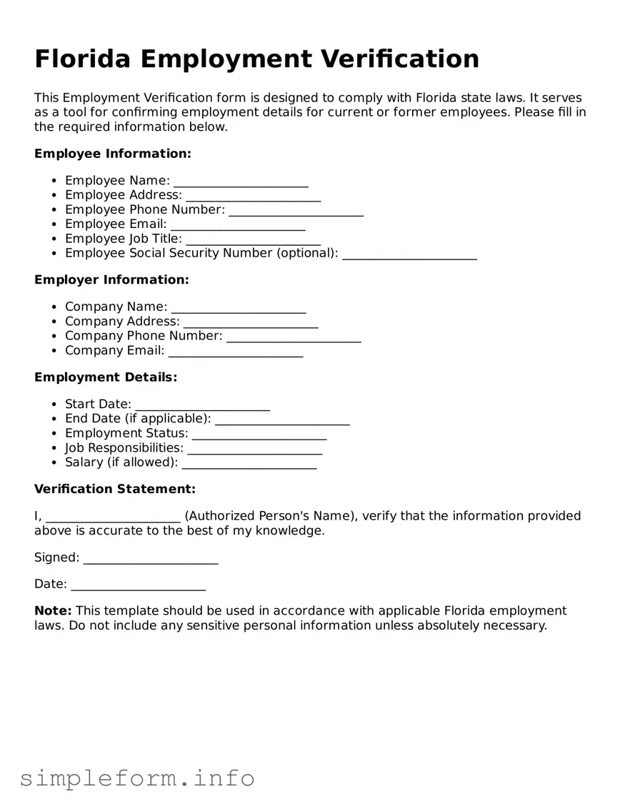 Attorney-Verified  Employment Verification Form for Florida
