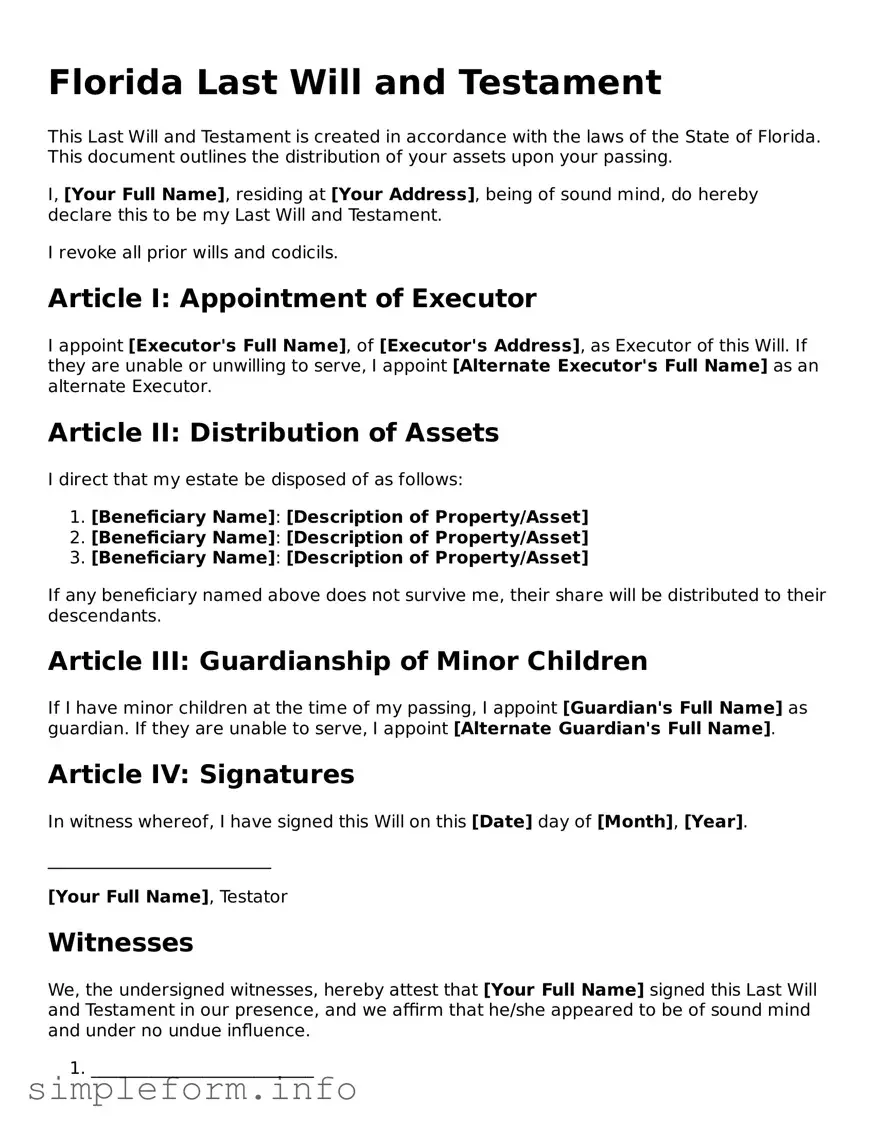 Attorney-Verified  Last Will and Testament Form for Florida