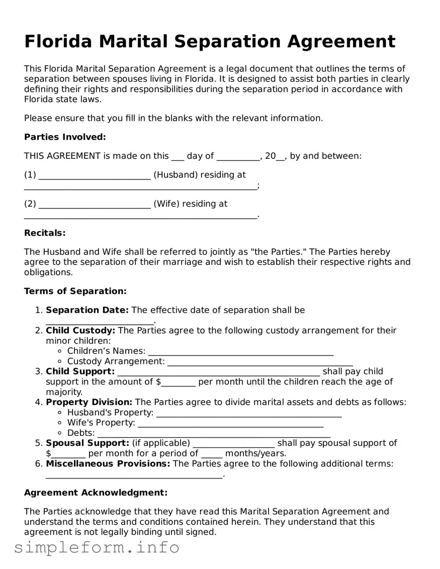Attorney-Verified  Marital Separation Agreement Form for Florida