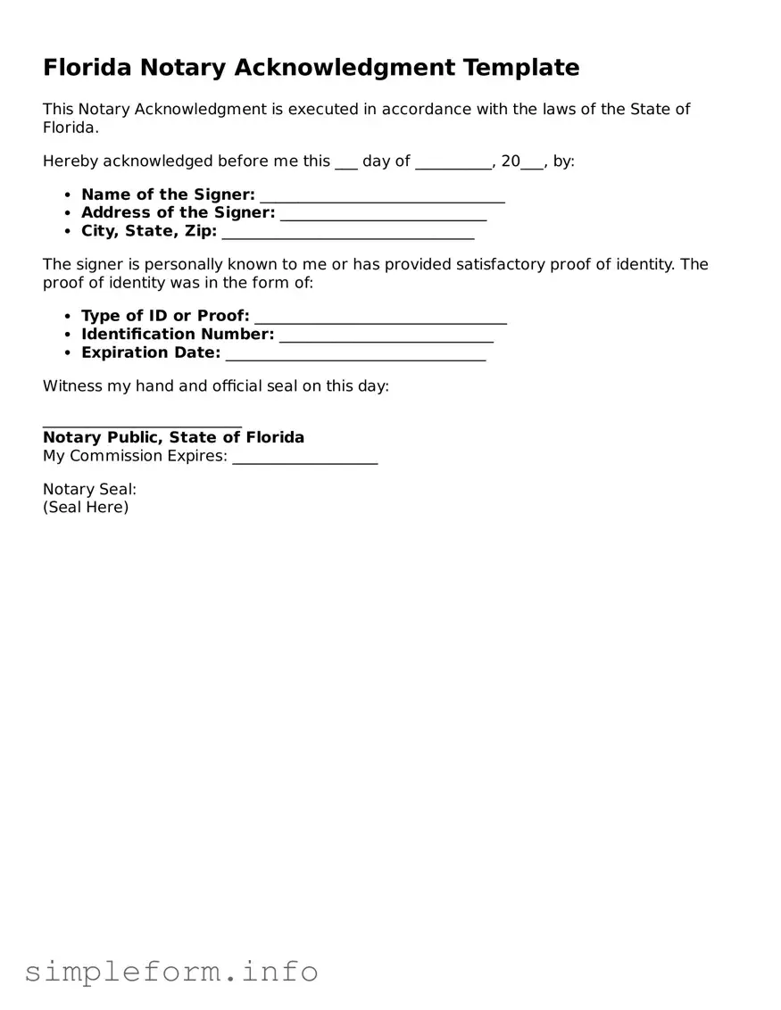 Attorney-Verified  Notary Acknowledgement Form for Florida