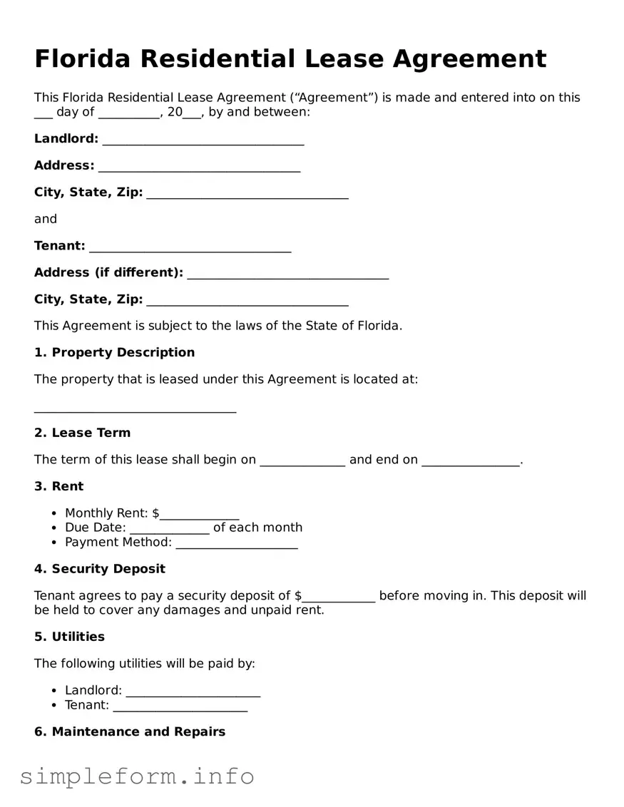 Attorney-Verified  Residential Lease Agreement Form for Florida