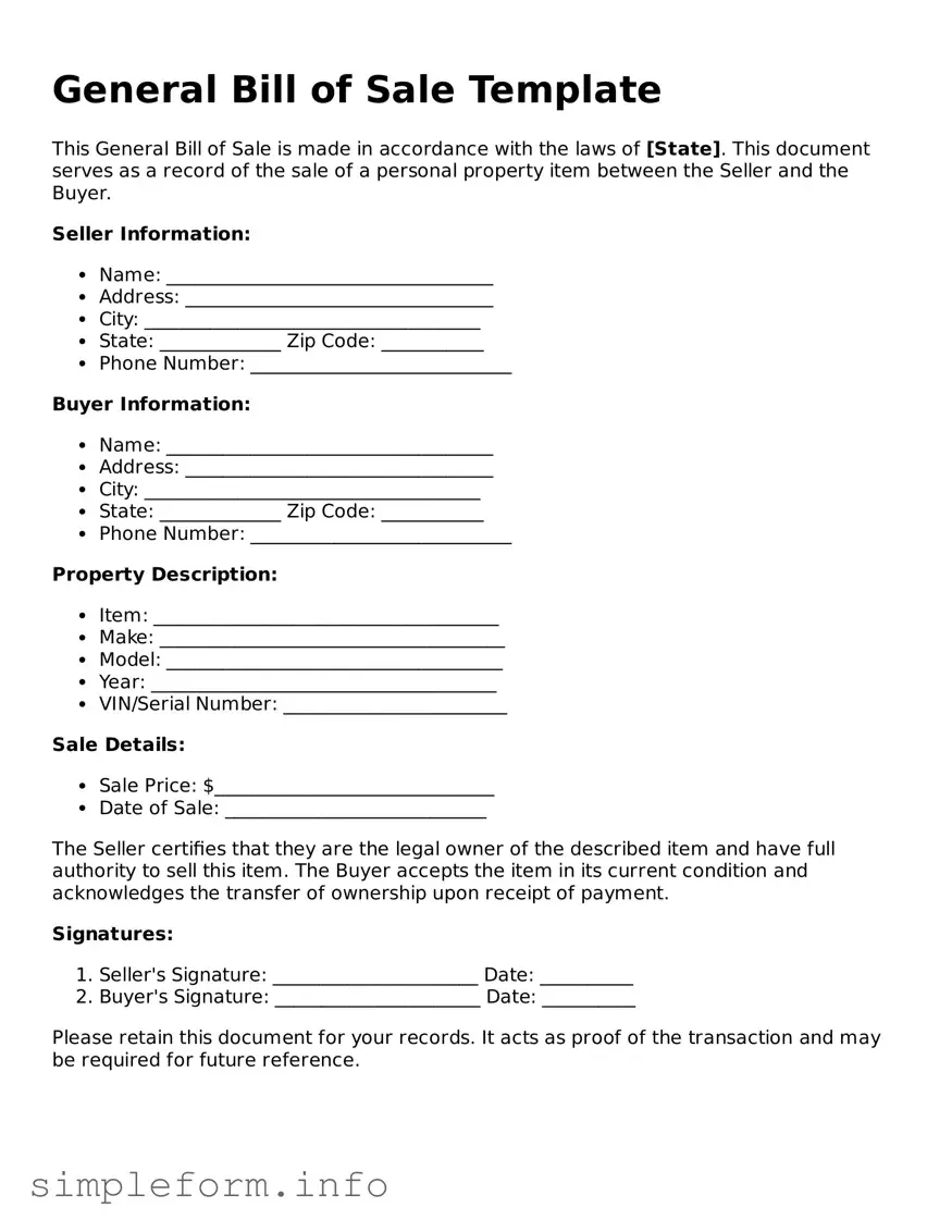 Attorney-Approved General Bill of Sale Document