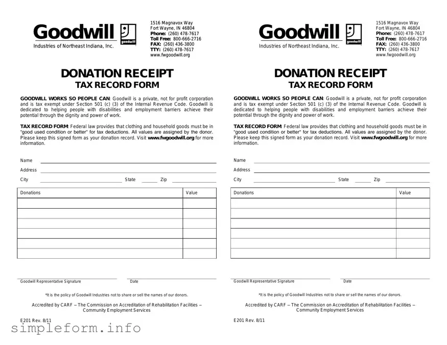Fill Out a Valid Goodwill donation receipt Form