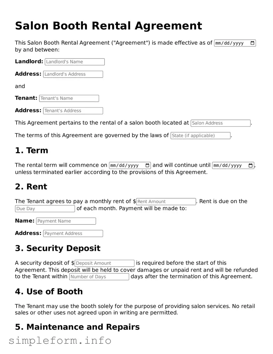 Attorney-Approved Salon Booth Rental Agreement Document