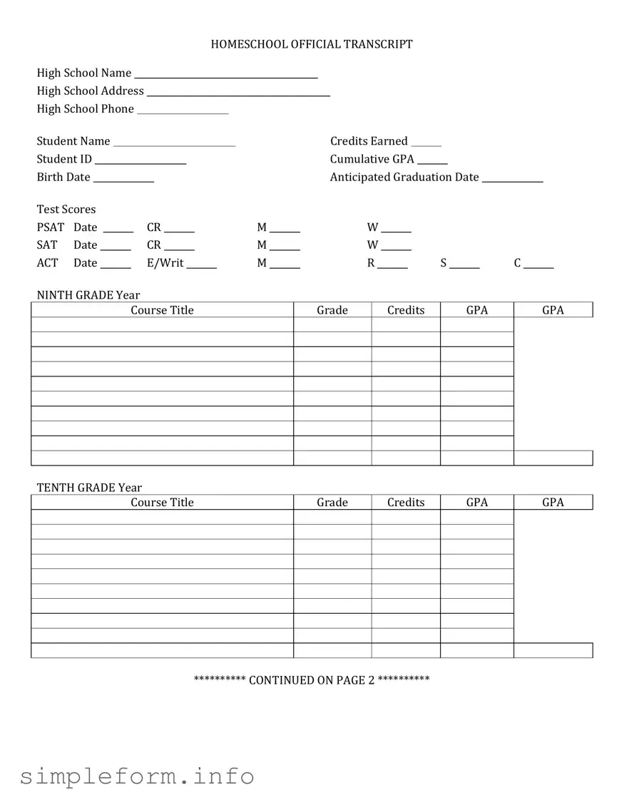Fill Out a Valid High School Transcript Form
