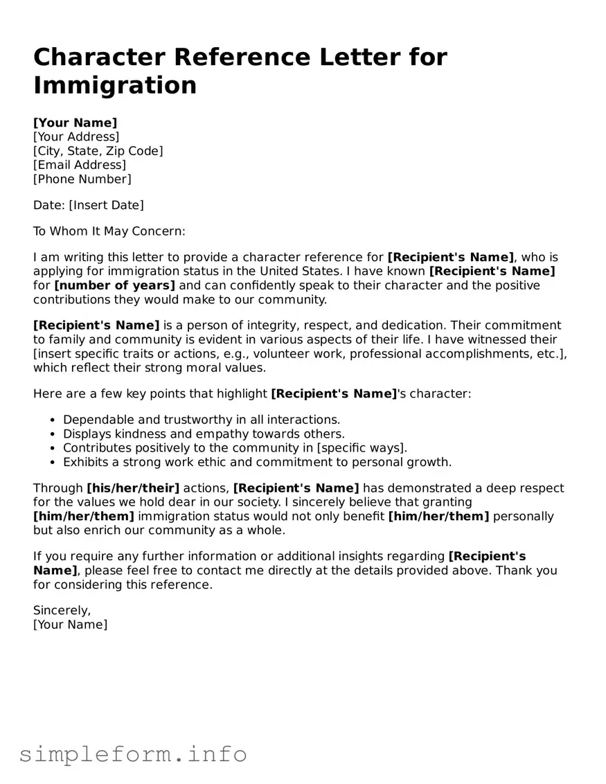 Attorney-Approved Character Reference Letter for Immigration Document