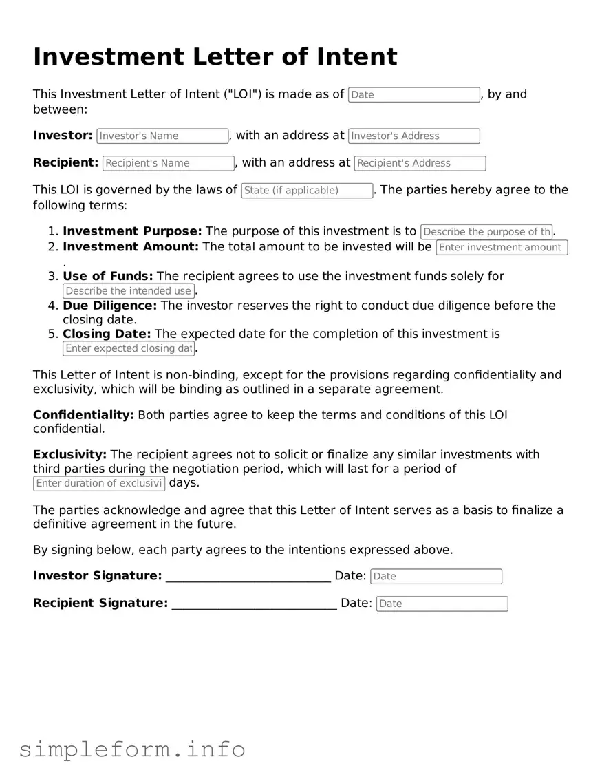 Attorney-Approved Investment Letter of Intent Document