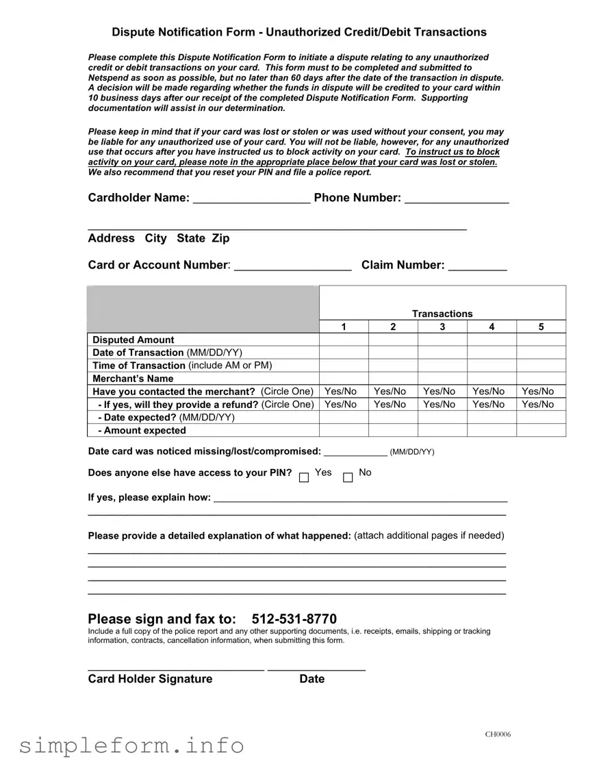 Fill Out a Valid Netspend Dispute Form