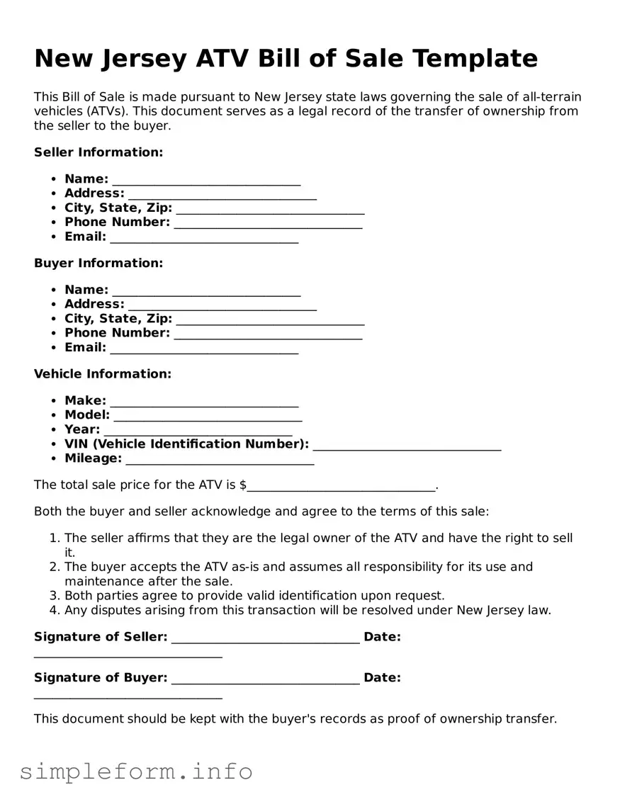 Attorney-Verified  ATV Bill of Sale Form for New Jersey