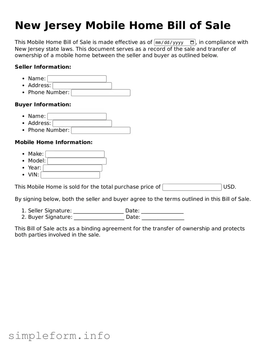Attorney-Verified  Mobile Home Bill of Sale Form for New Jersey