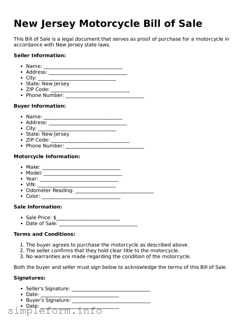Attorney-Verified  Motorcycle Bill of Sale Form for New Jersey
