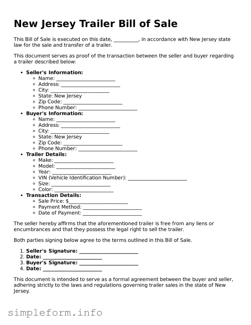 Attorney-Verified  Trailer Bill of Sale Form for New Jersey
