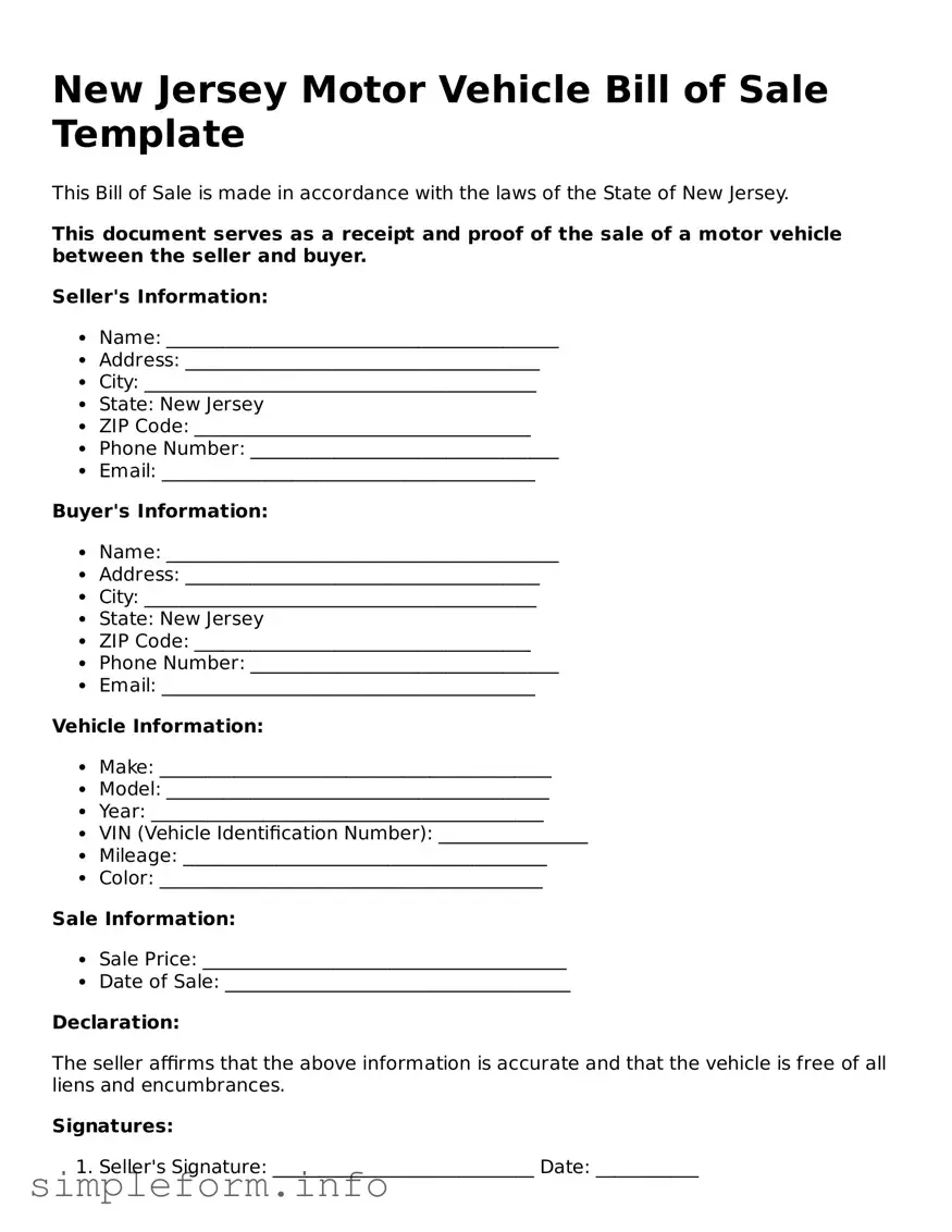 Attorney-Verified  Motor Vehicle Bill of Sale Form for New Jersey