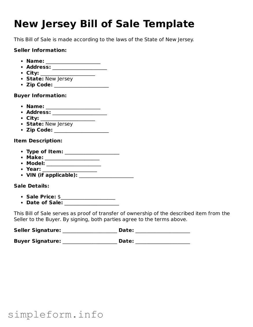 Attorney-Verified  Bill of Sale Form for New Jersey