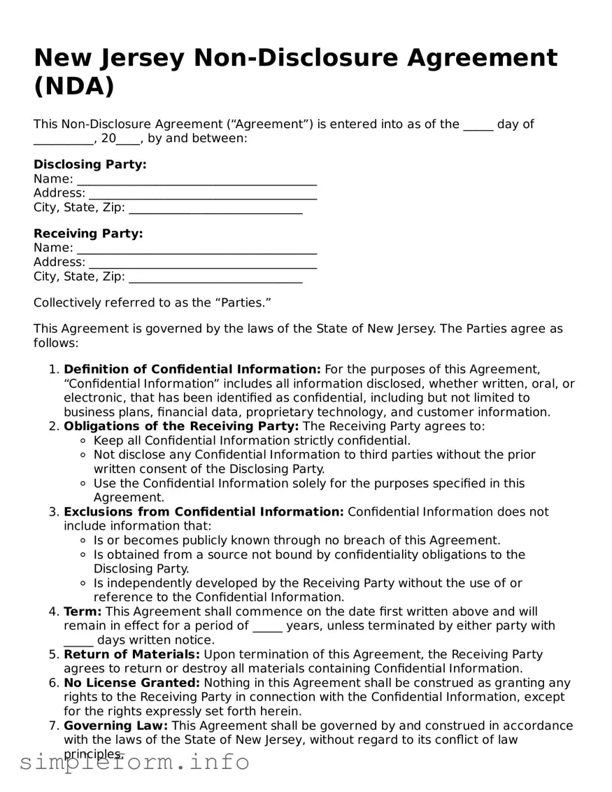 Attorney-Verified  Non-disclosure Agreement Form for New Jersey