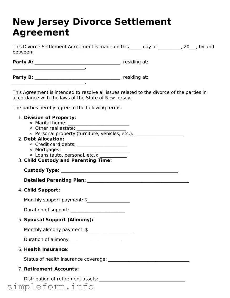Attorney-Verified  Divorce Settlement Agreement Form for New Jersey