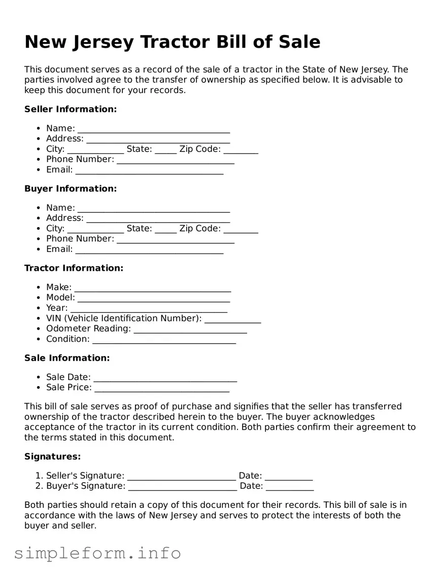 Attorney-Verified  Tractor Bill of Sale Form for New Jersey