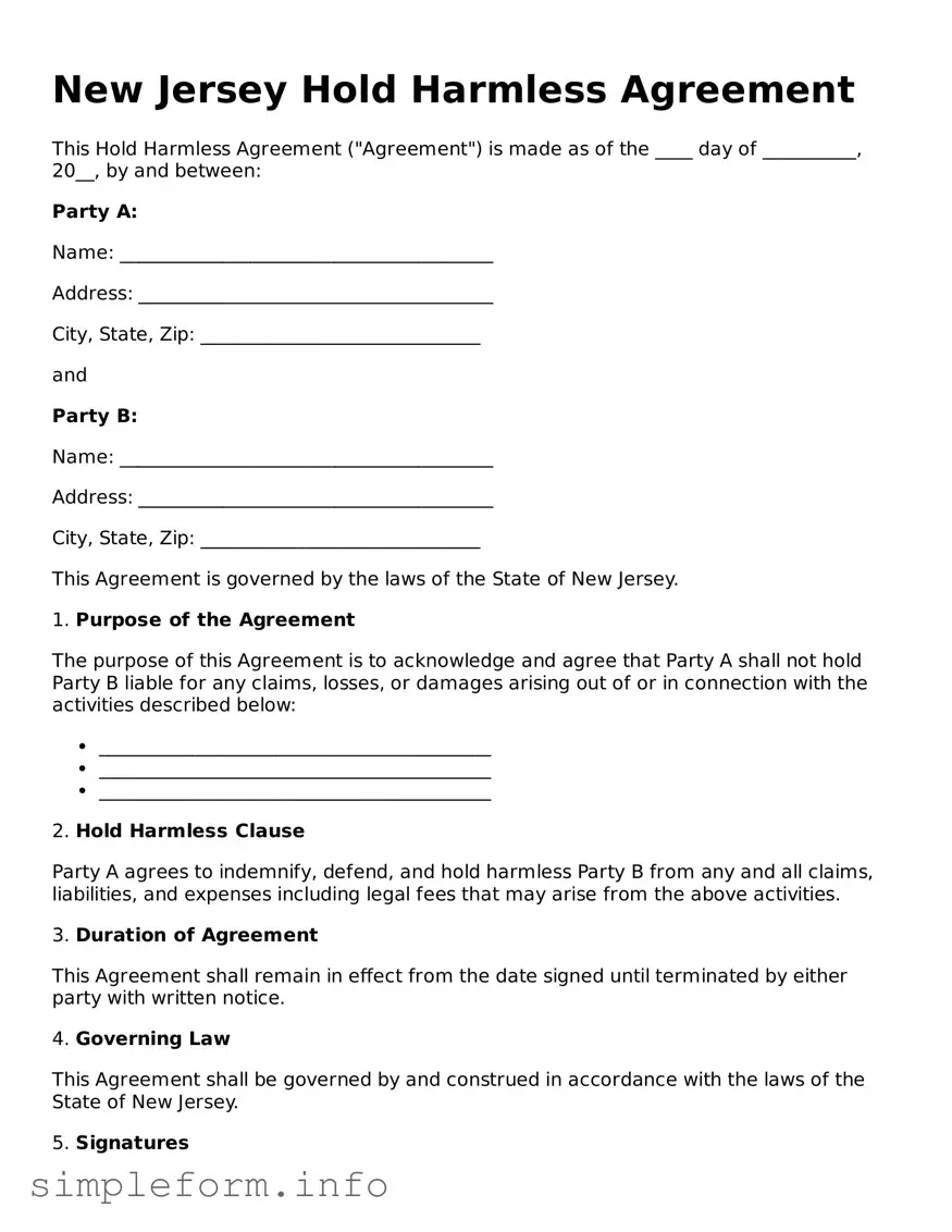Attorney-Verified  Hold Harmless Agreement Form for New Jersey