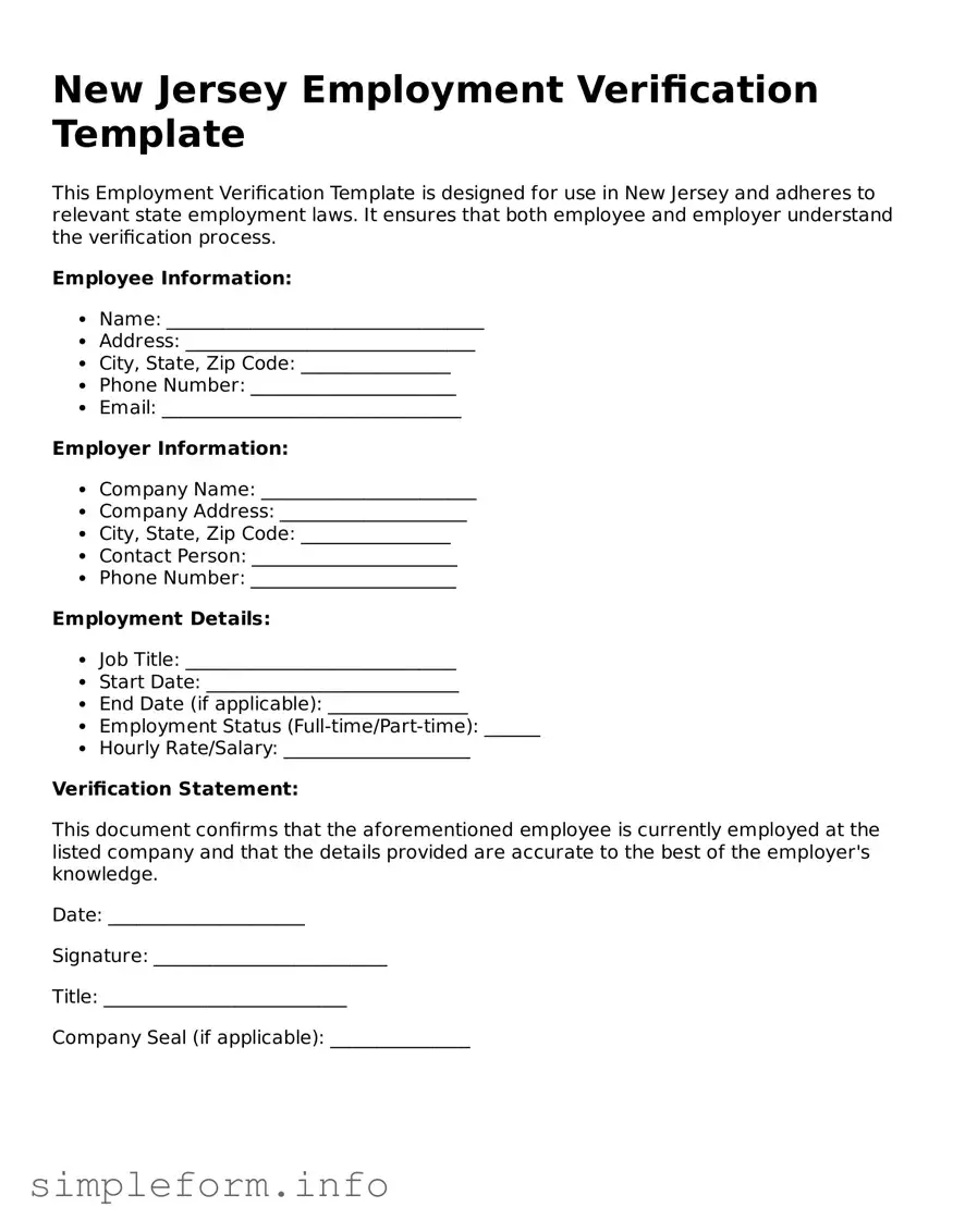 Attorney-Verified  Employment Verification Form for New Jersey