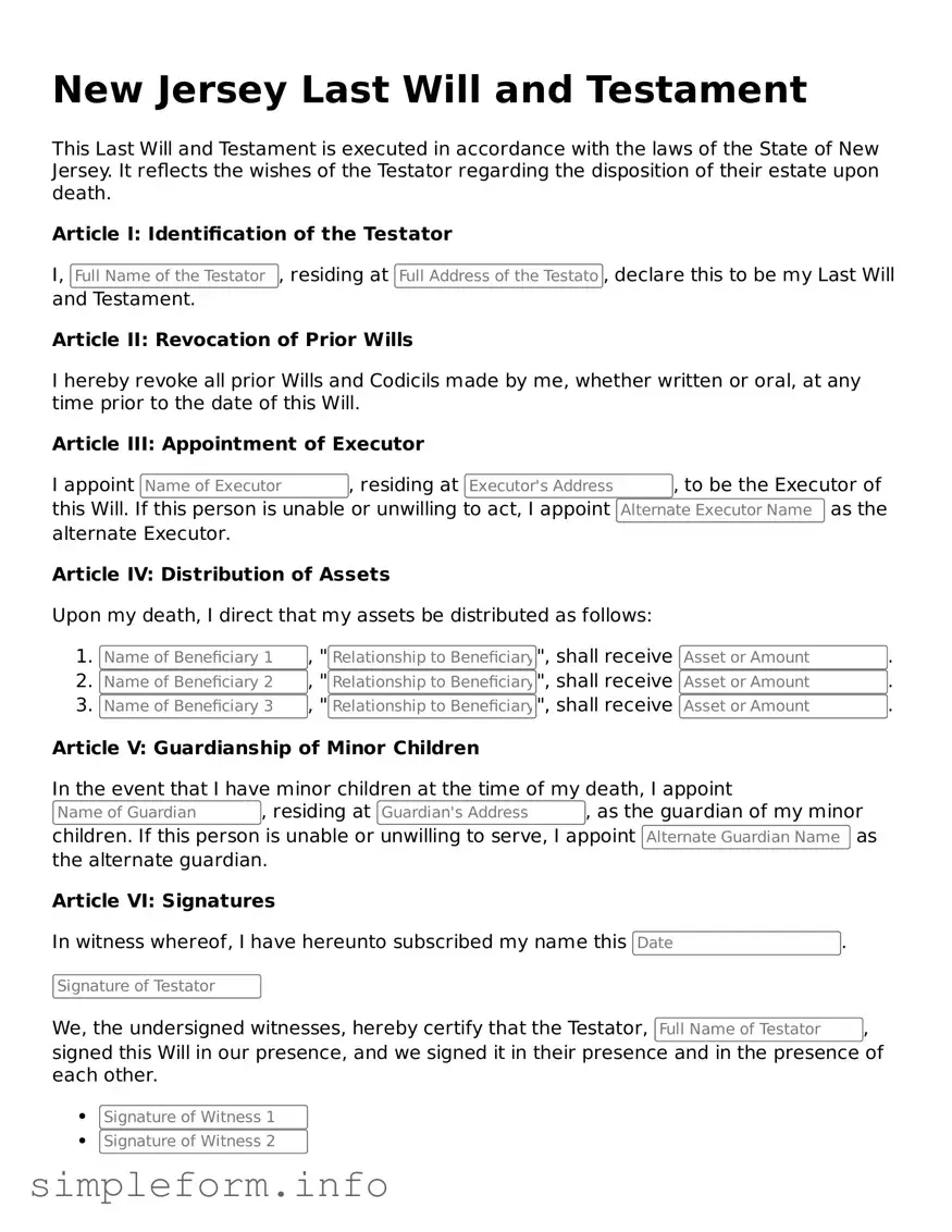 Attorney-Verified  Last Will and Testament Form for New Jersey