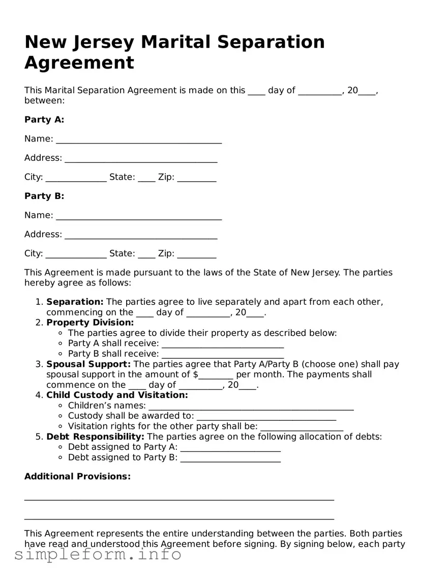 Attorney-Verified  Marital Separation Agreement Form for New Jersey