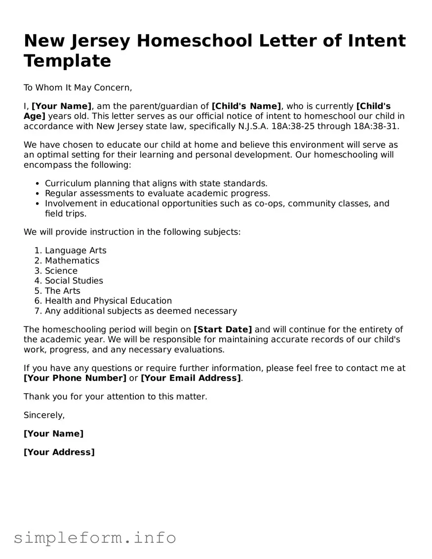 Attorney-Verified  Homeschool Letter of Intent Form for New Jersey