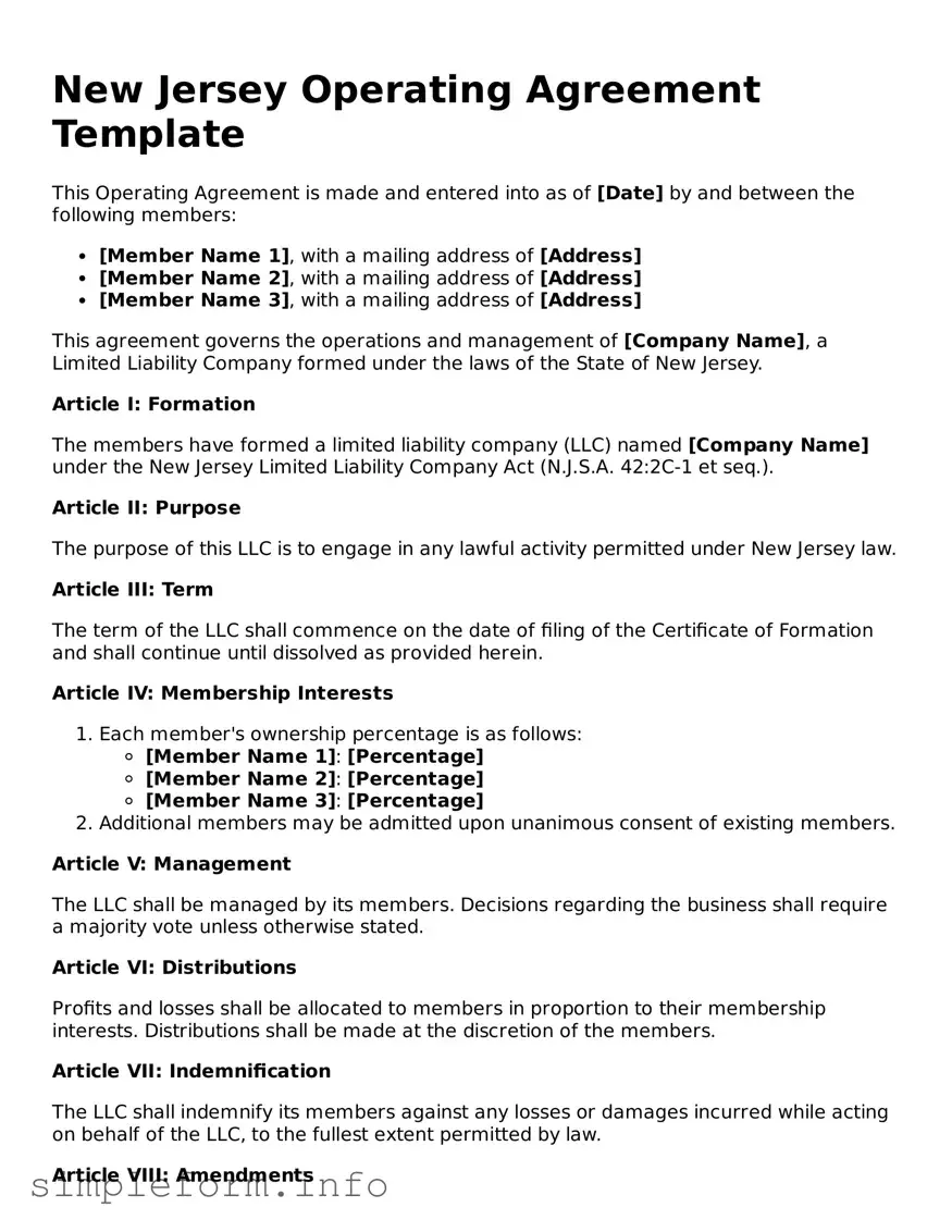 Attorney-Verified  Operating Agreement Form for New Jersey