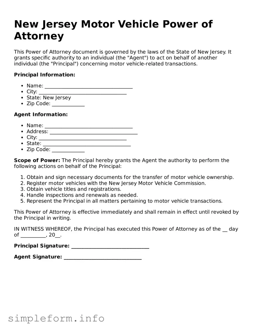 Attorney-Verified  Motor Vehicle Power of Attorney Form for New Jersey
