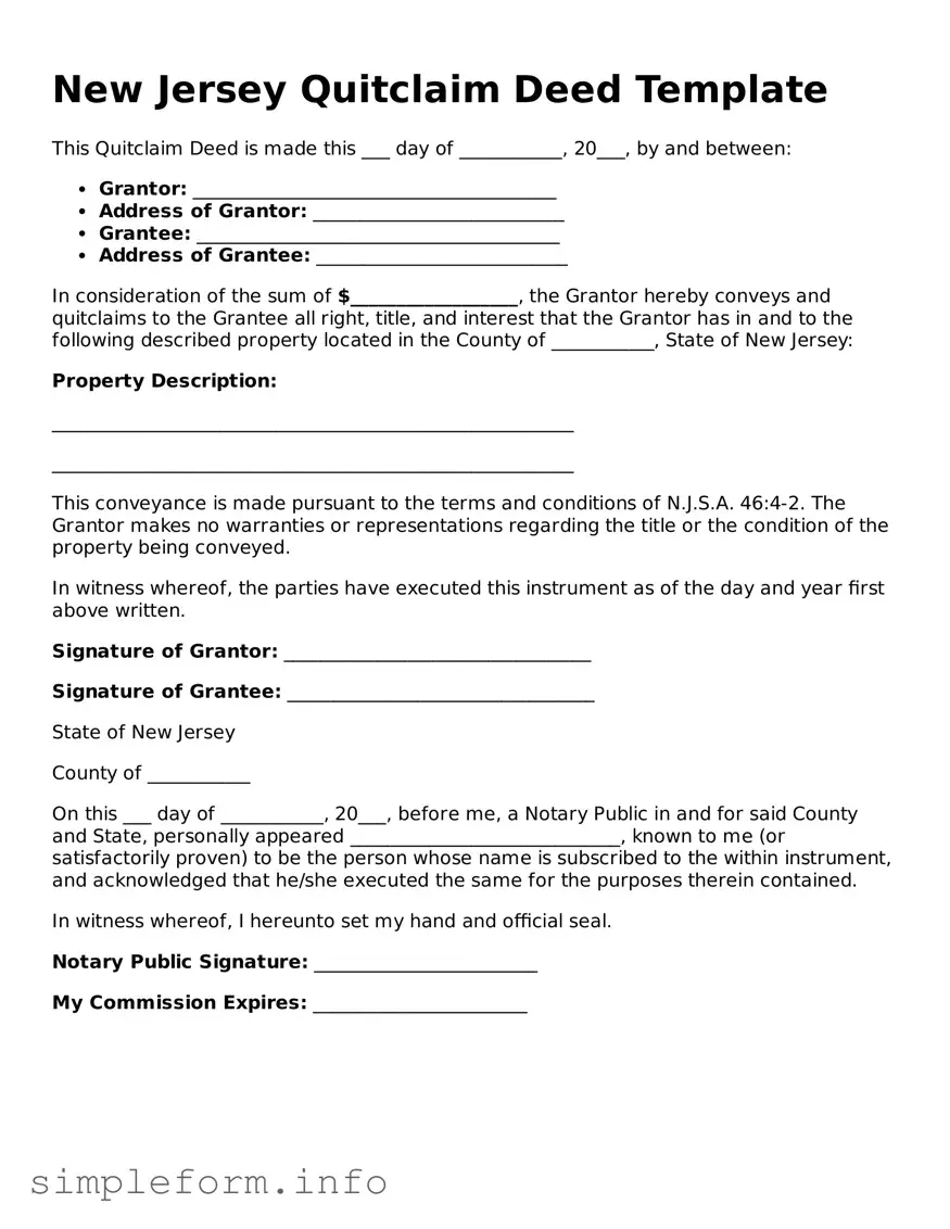 Attorney-Verified  Quitclaim Deed Form for New Jersey