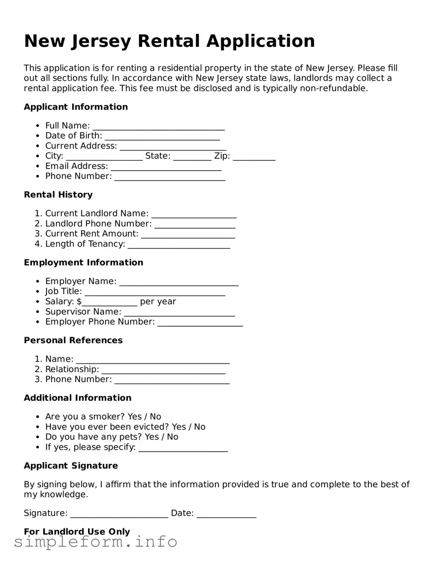 Attorney-Verified  Rental Application Form for New Jersey