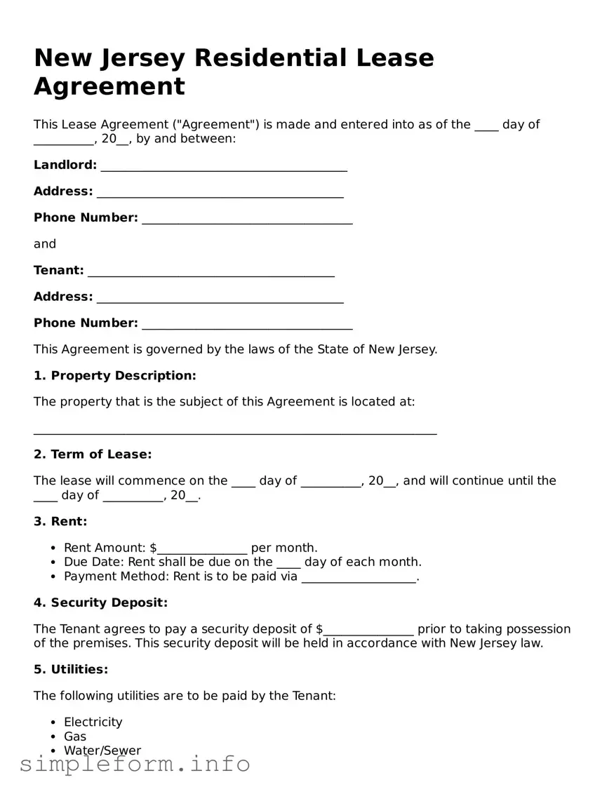 Attorney-Verified  Residential Lease Agreement Form for New Jersey