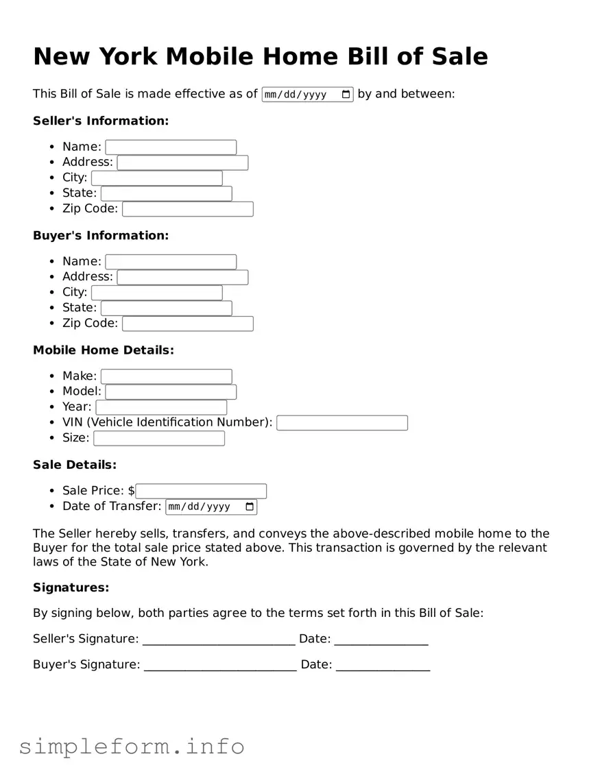 Attorney-Verified  Mobile Home Bill of Sale Form for New York
