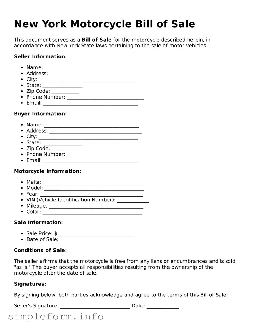 Attorney-Verified  Motorcycle Bill of Sale Form for New York
