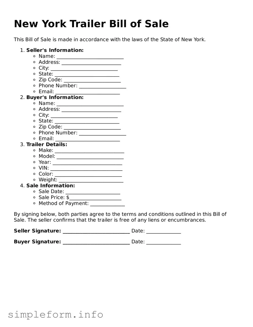 Attorney-Verified  Trailer Bill of Sale Form for New York