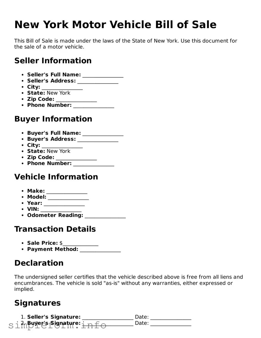Attorney-Verified  Motor Vehicle Bill of Sale Form for New York