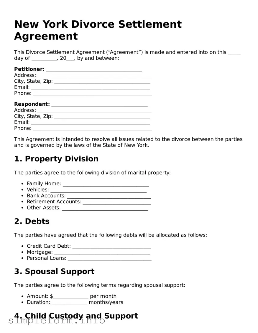 Attorney-Verified  Divorce Settlement Agreement Form for New York