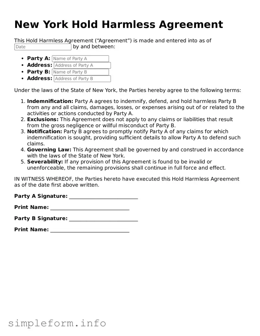 Attorney-Verified  Hold Harmless Agreement Form for New York