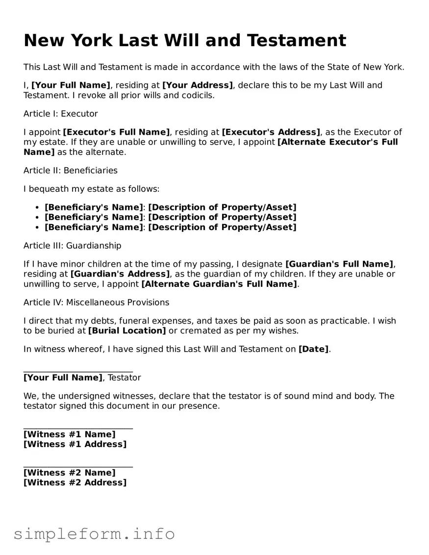 Attorney-Verified  Last Will and Testament Form for New York