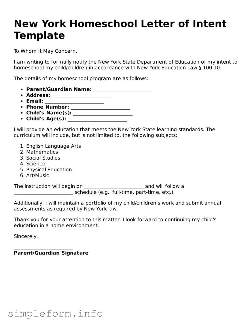 Attorney-Verified  Homeschool Letter of Intent Form for New York
