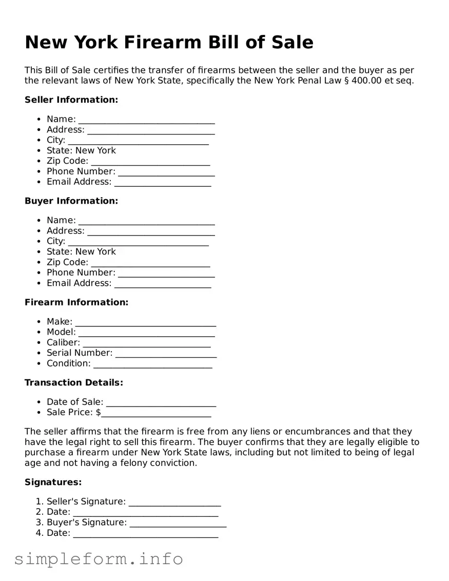 Attorney-Verified  Firearm Bill of Sale Form for New York