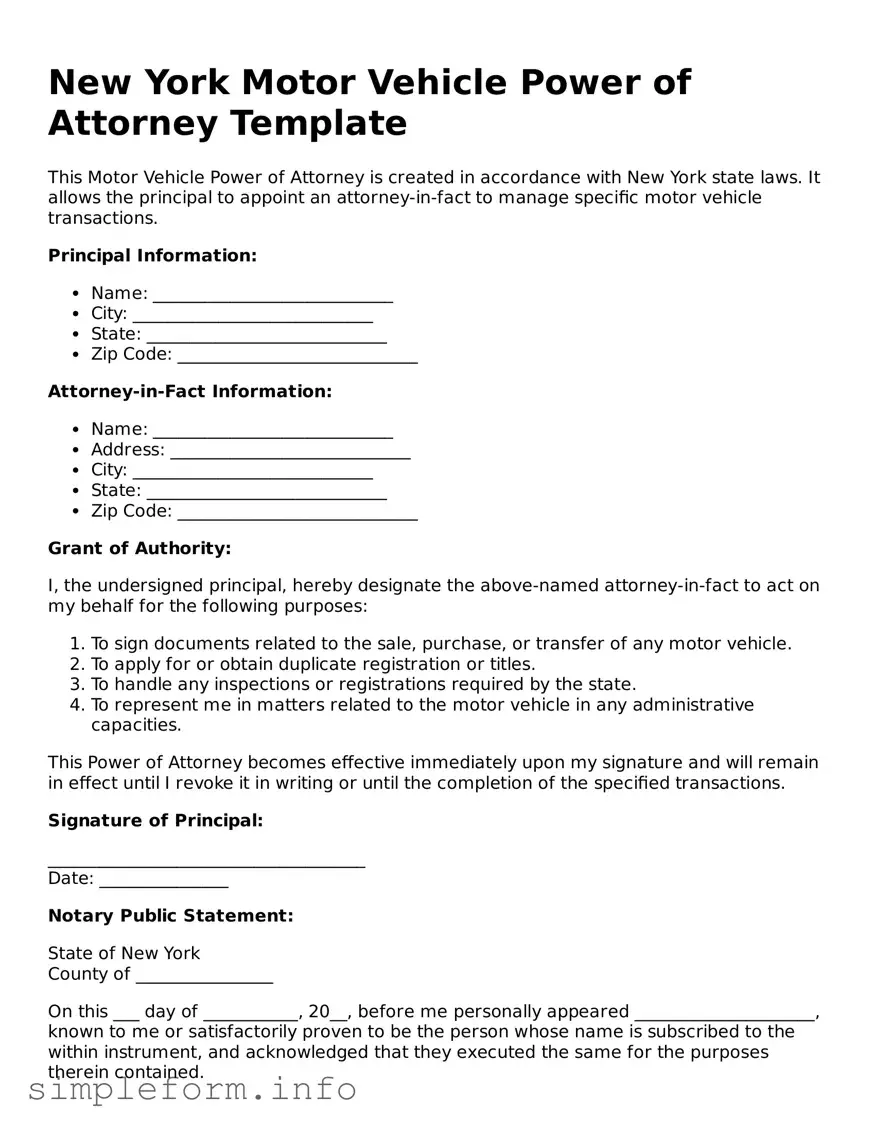 Attorney-Verified  Motor Vehicle Power of Attorney Form for New York