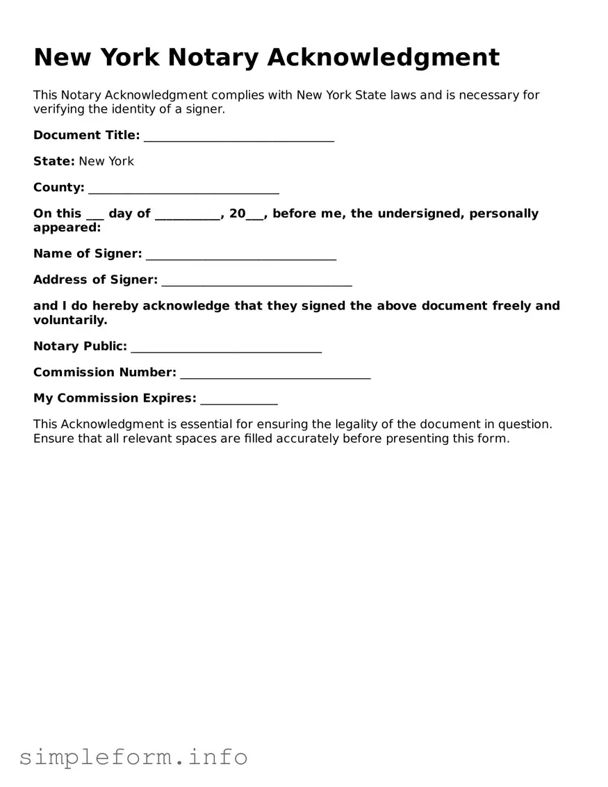 Attorney-Verified  Notary Acknowledgement Form for New York