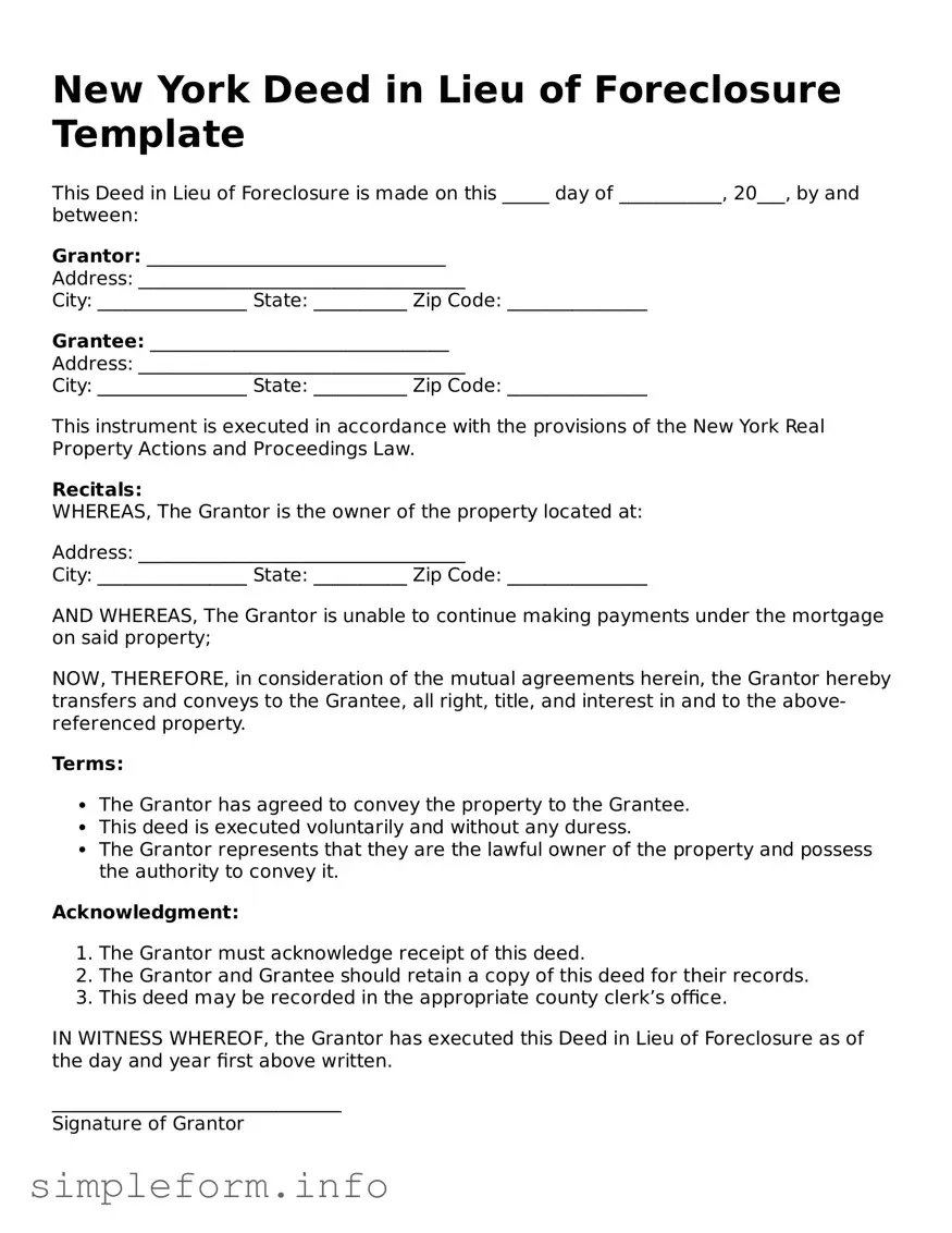 Attorney-Verified  Deed in Lieu of Foreclosure Form for New York