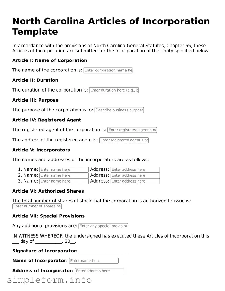 Attorney-Verified  Articles of Incorporation Form for North Carolina