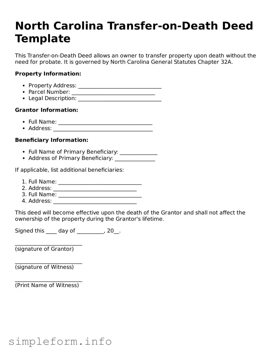 Attorney-Verified  Transfer-on-Death Deed Form for North Carolina