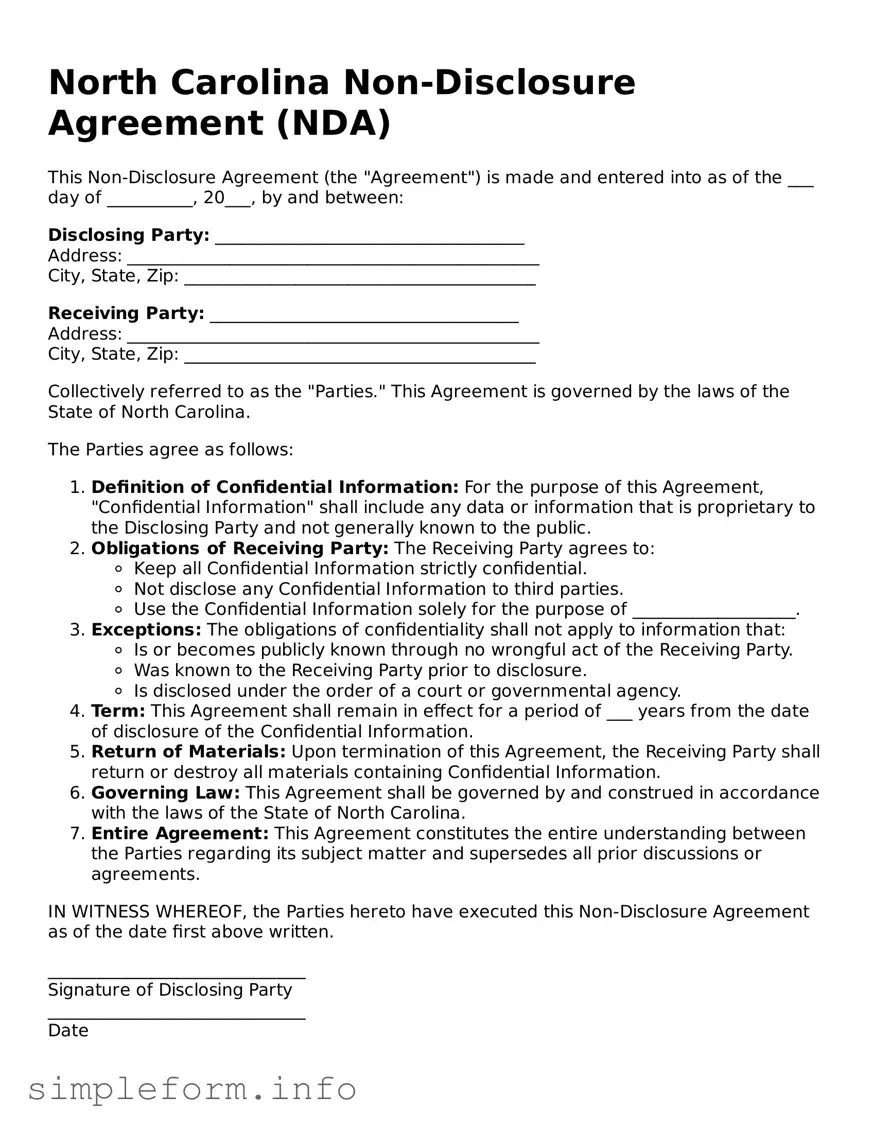 Attorney-Verified  Non-disclosure Agreement Form for North Carolina