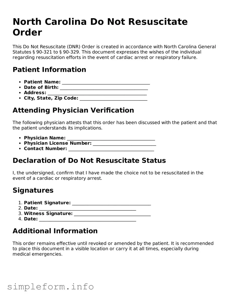 Attorney-Verified  Do Not Resuscitate Order Form for North Carolina