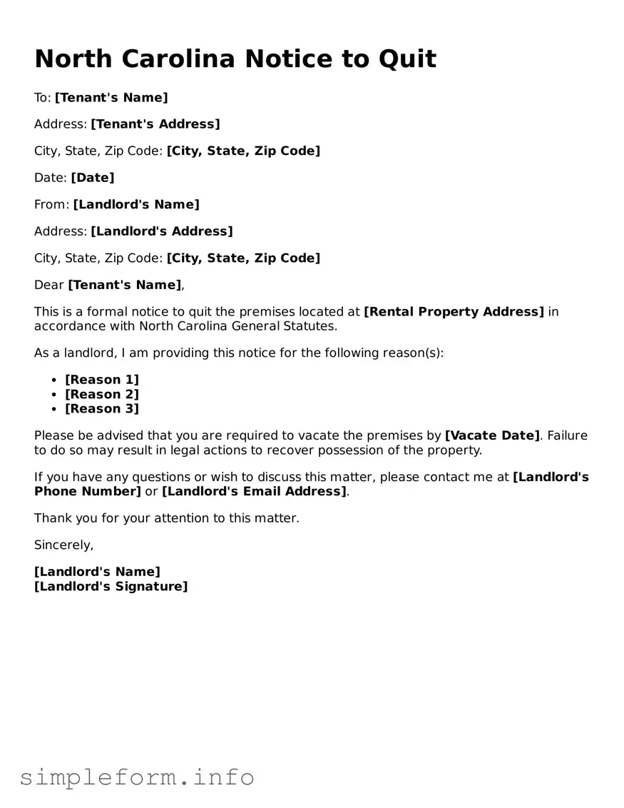 Attorney-Verified  Notice to Quit Form for North Carolina